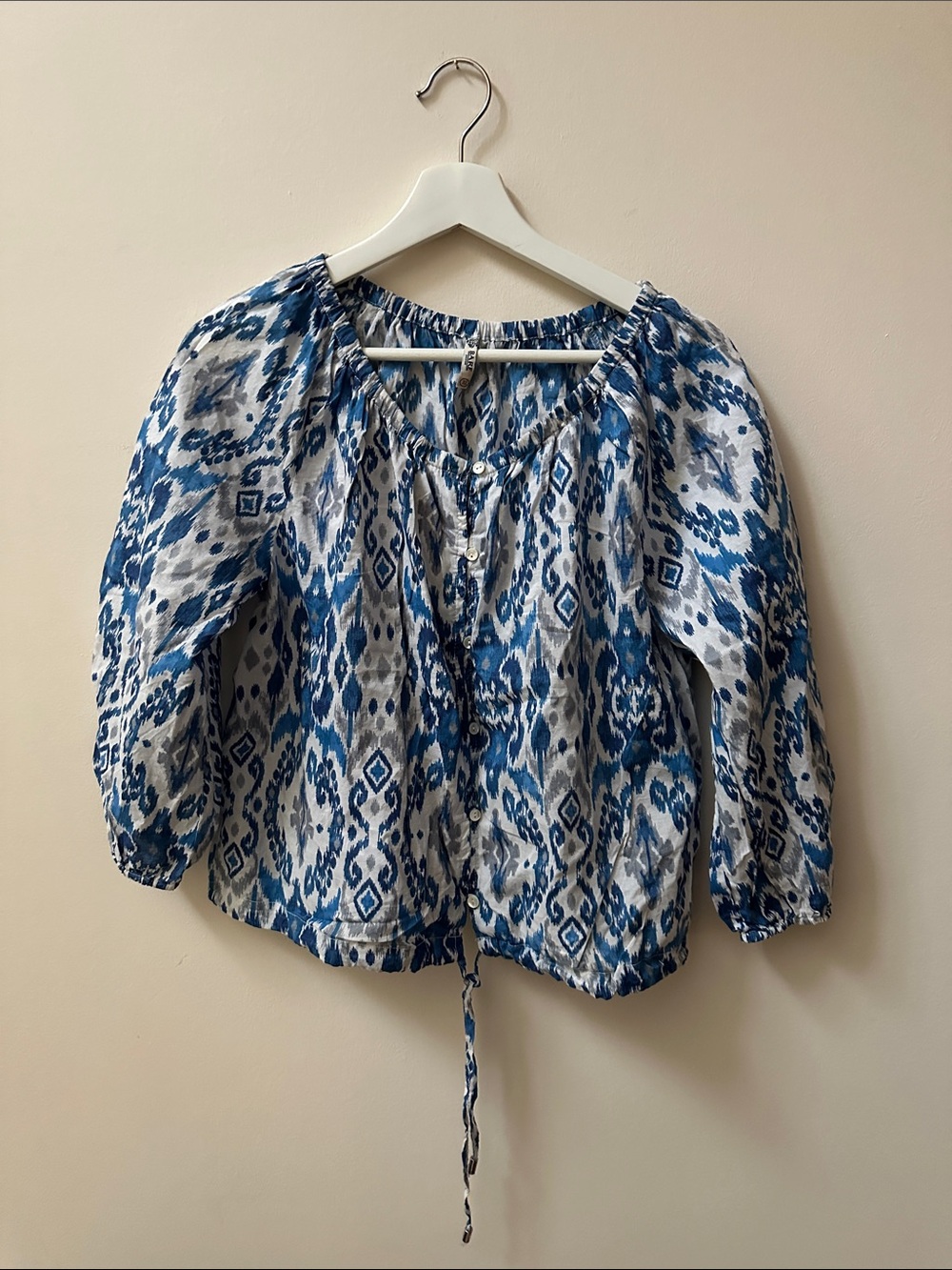 Blue Ikat Print Peasant Blouse - Women's Top